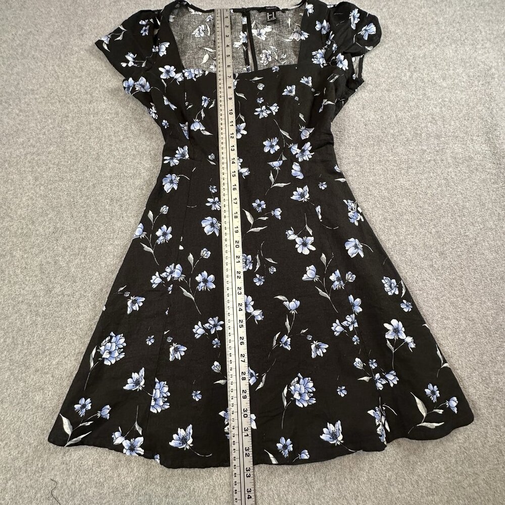 Floral Mini Dress Womens M Black Blue Fit Flare Cutout Back Square Neck - Picture 8 of 12